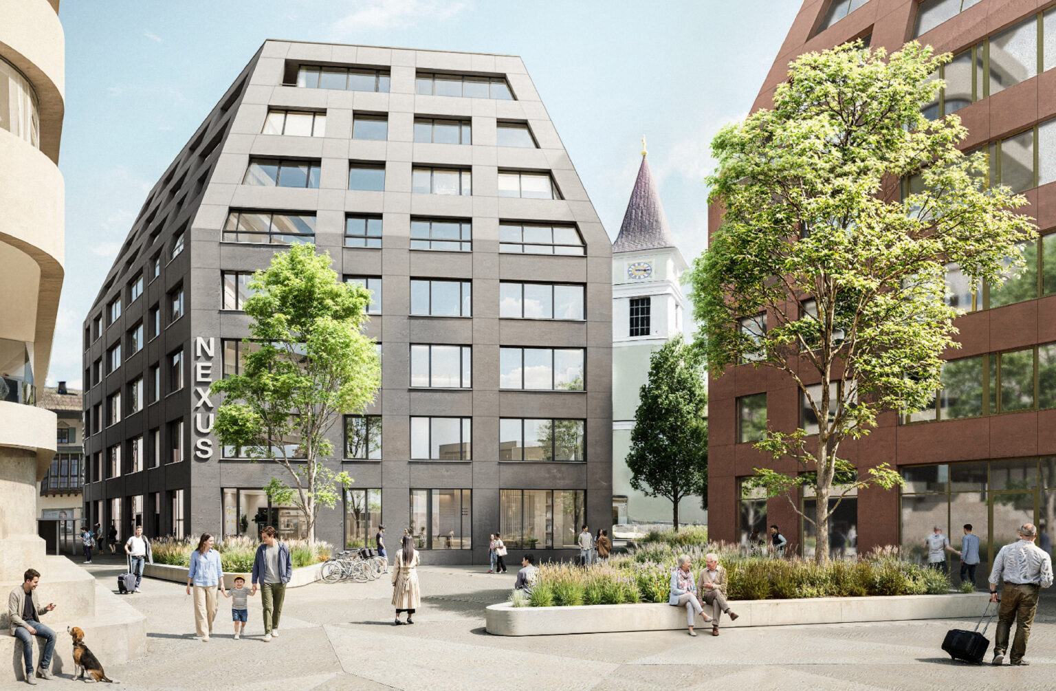 Im Zentrum von Wörgl entsteht das Wohn- und Geschäftsgebäude „Nexus“. Visualisierung: Hohensinn Architektur ZT GmbH